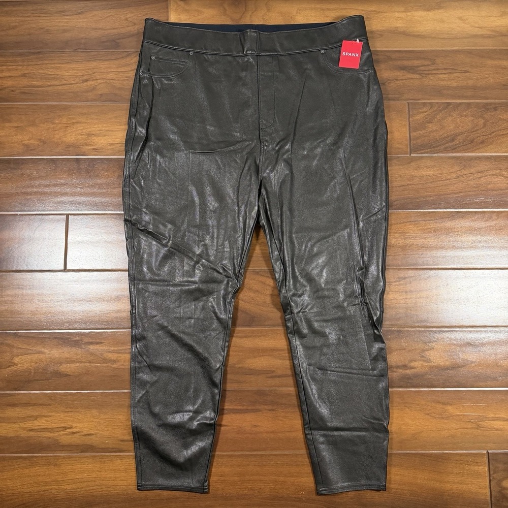 Spanx Women's Plus Size 3X Black Faux Leather Skinny Ankle Pants 20475R